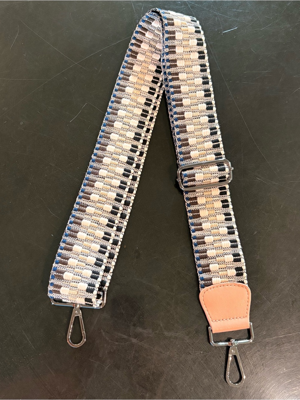 Woven Adjustable Bag Strap in Navy, Beige & Black